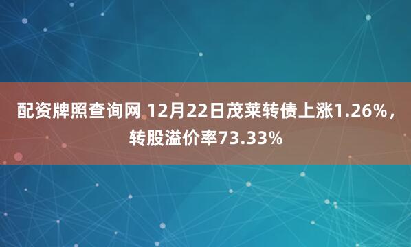 配资牌照查询网 12月22日茂莱转债上涨1.26%，转股溢价率73.33%